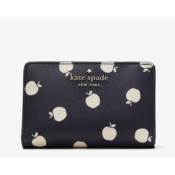 New Kate Spade Staci Orchard Toss Print Medium Compact Wallet Blazer Blue - Picture 1 of 3